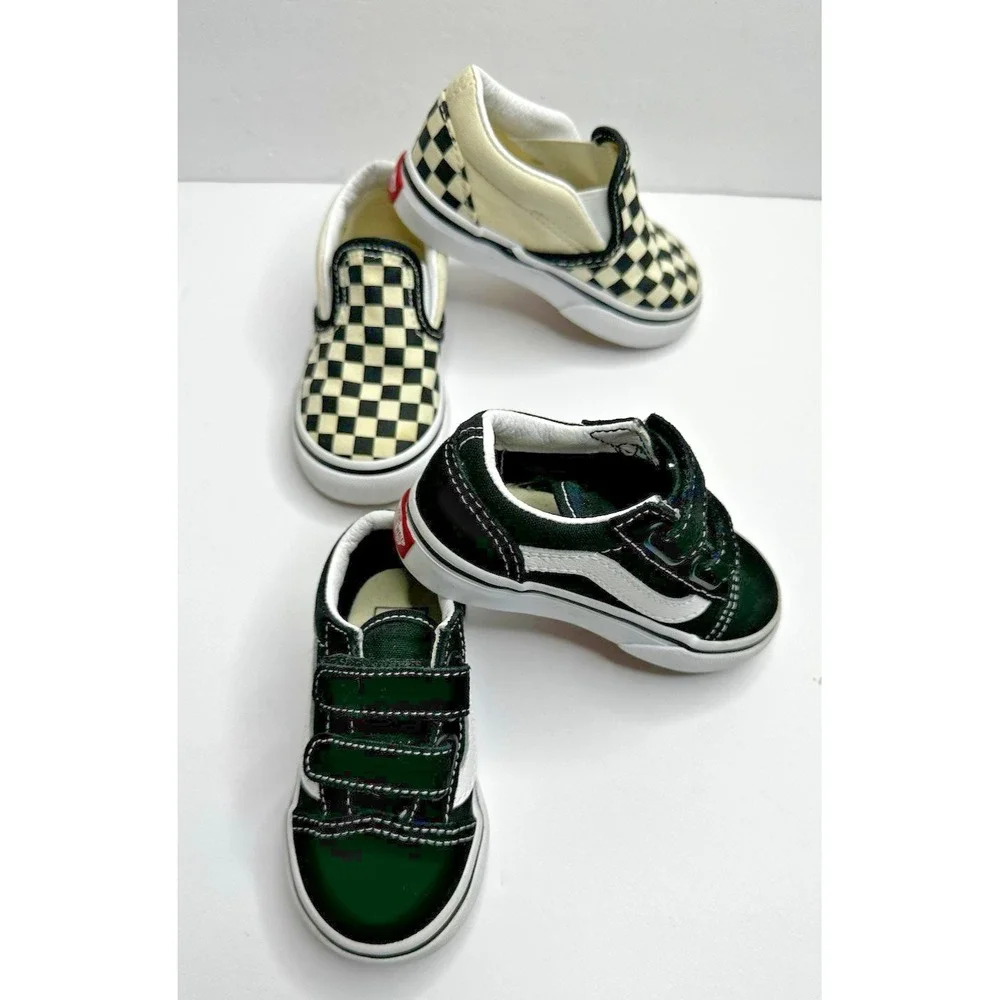 Vans Toddler Checkerboard Old School Black Slip On Hook Loop Sz 5 Set of 2 Pr
